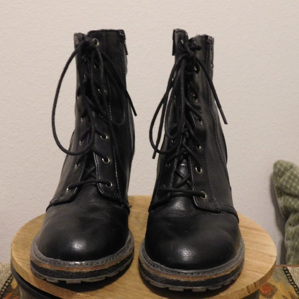 White Mountain Black Combat Bootie boot Block Heel zip
